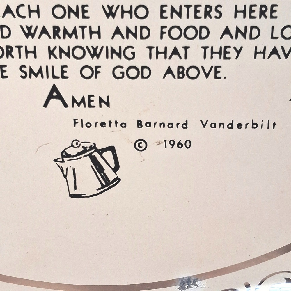 Vintage Floretta Barnard Vanderbilt My Kitchen Prayer Metal Tray Cream Silver - Picture 3 of 7
